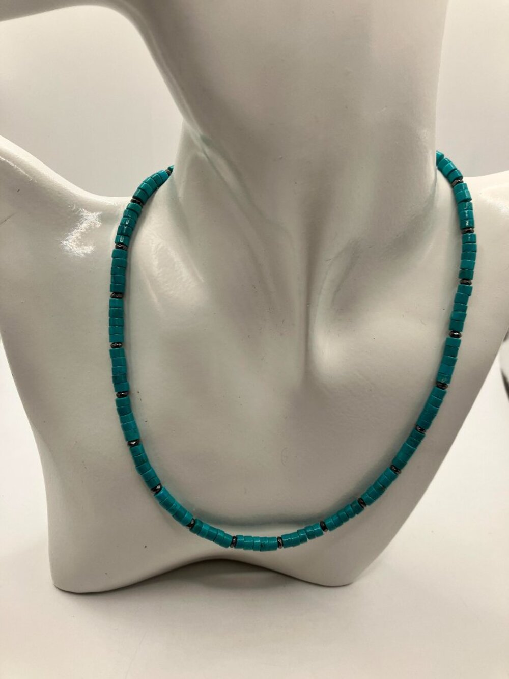 Dark Turquoise Heishi Jasper Choker Hematite Faceted 16.50 Magnetic clasp NEW